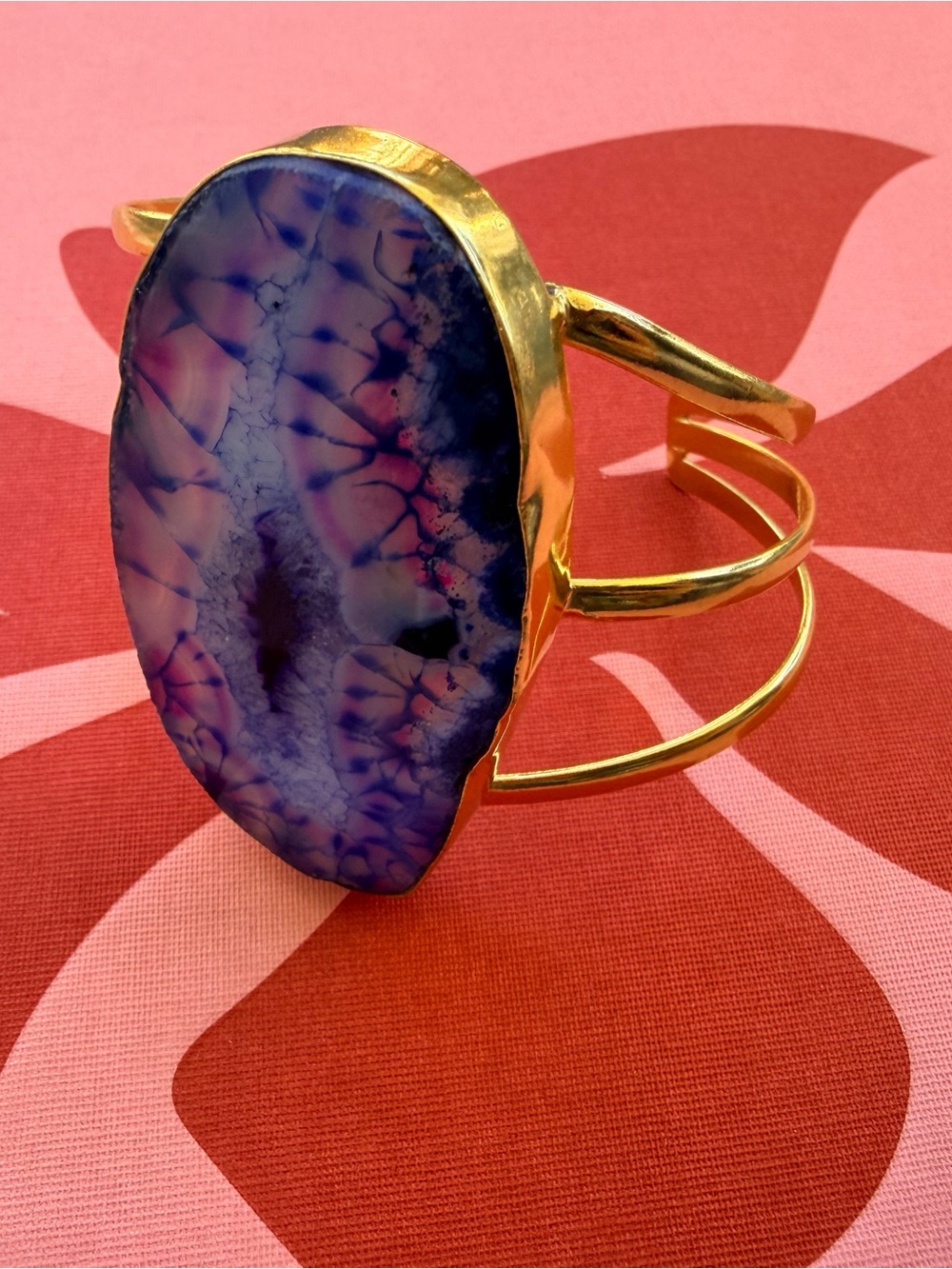 Gold Cuff Bracelet with Purple Agate Accent